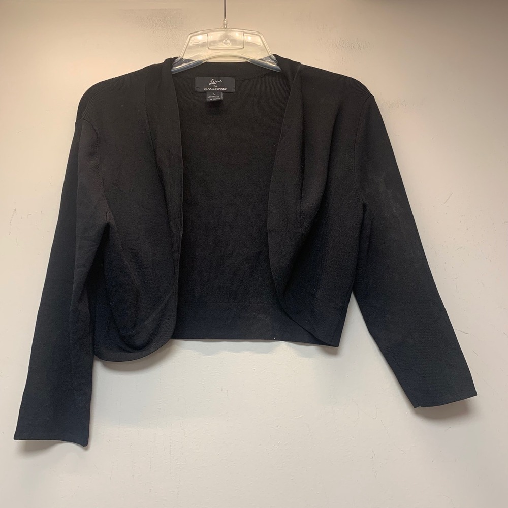 Lennie for Nina Leonard Cardigan Women Large Black Excellent Crop Bolero Shrug